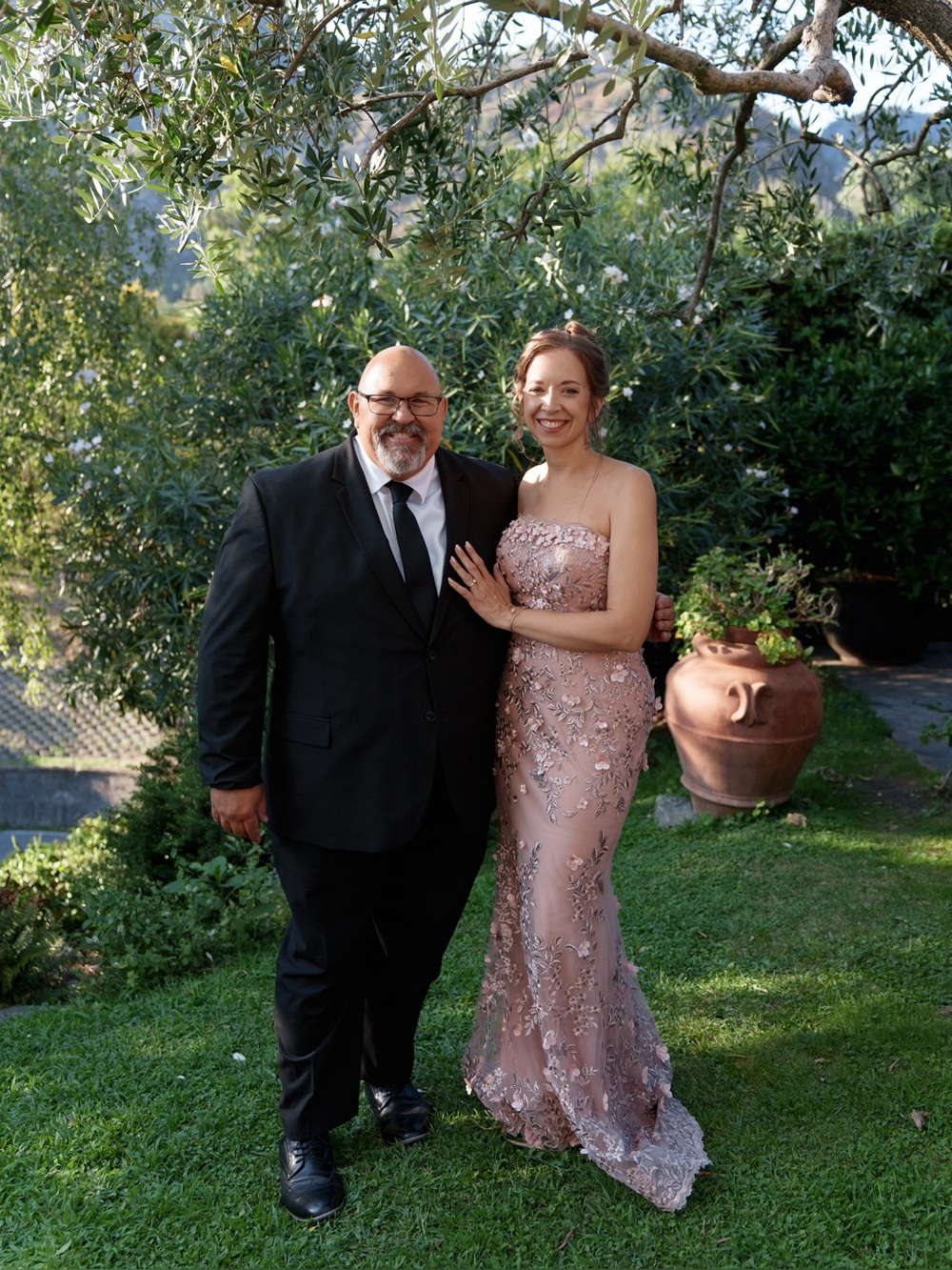 Strapless Floral Appliqué Evening Gown in Blush